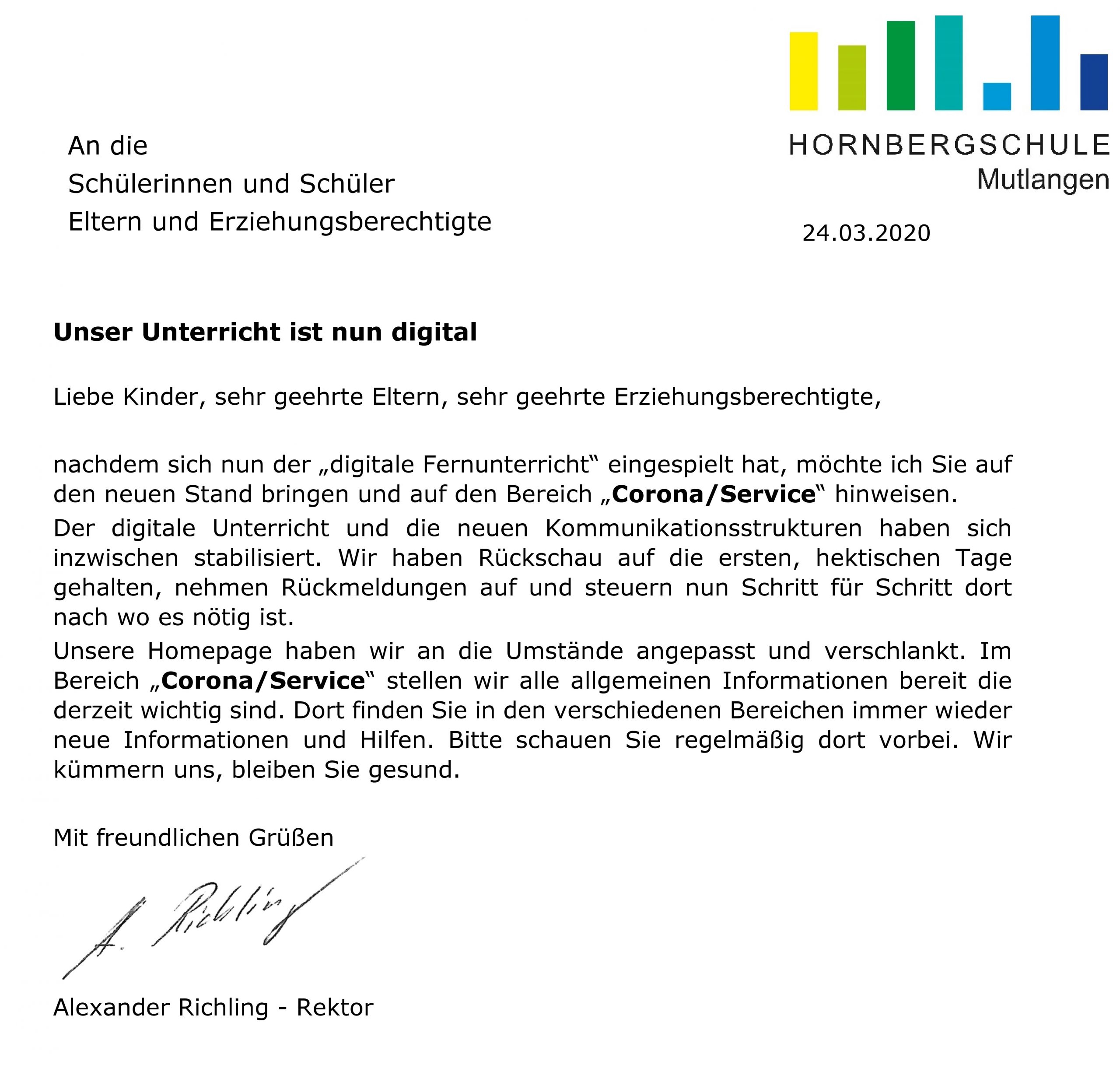 INFORMATION - SCHULSCHLIESSUNG, WIE GEHT ES WEITER - STAND 24.03.2020