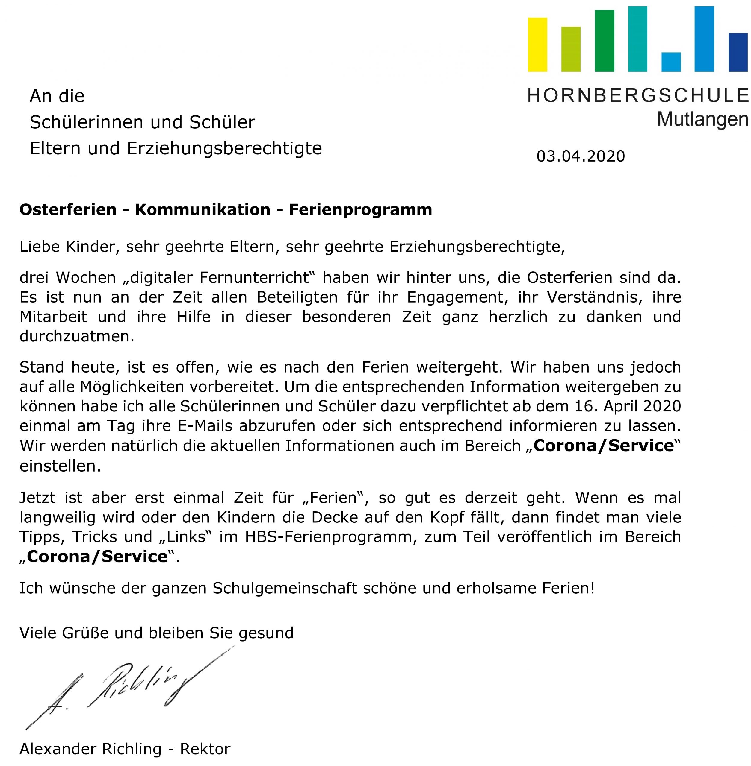 INFORMATION - SCHULSCHLIESSUNG, WIE GEHT ES WEITER - STAND 24.03.2020