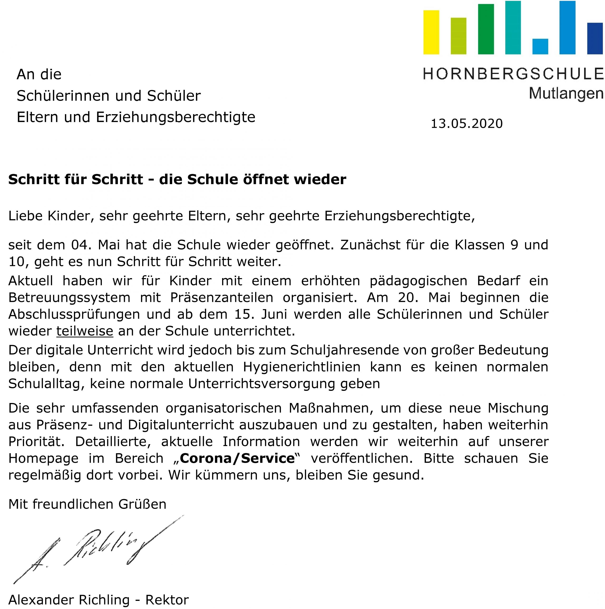 INFORMATION - SCHRITT FÜR SCHRITT - DIE SCHULE ÖFFNET WIEDER