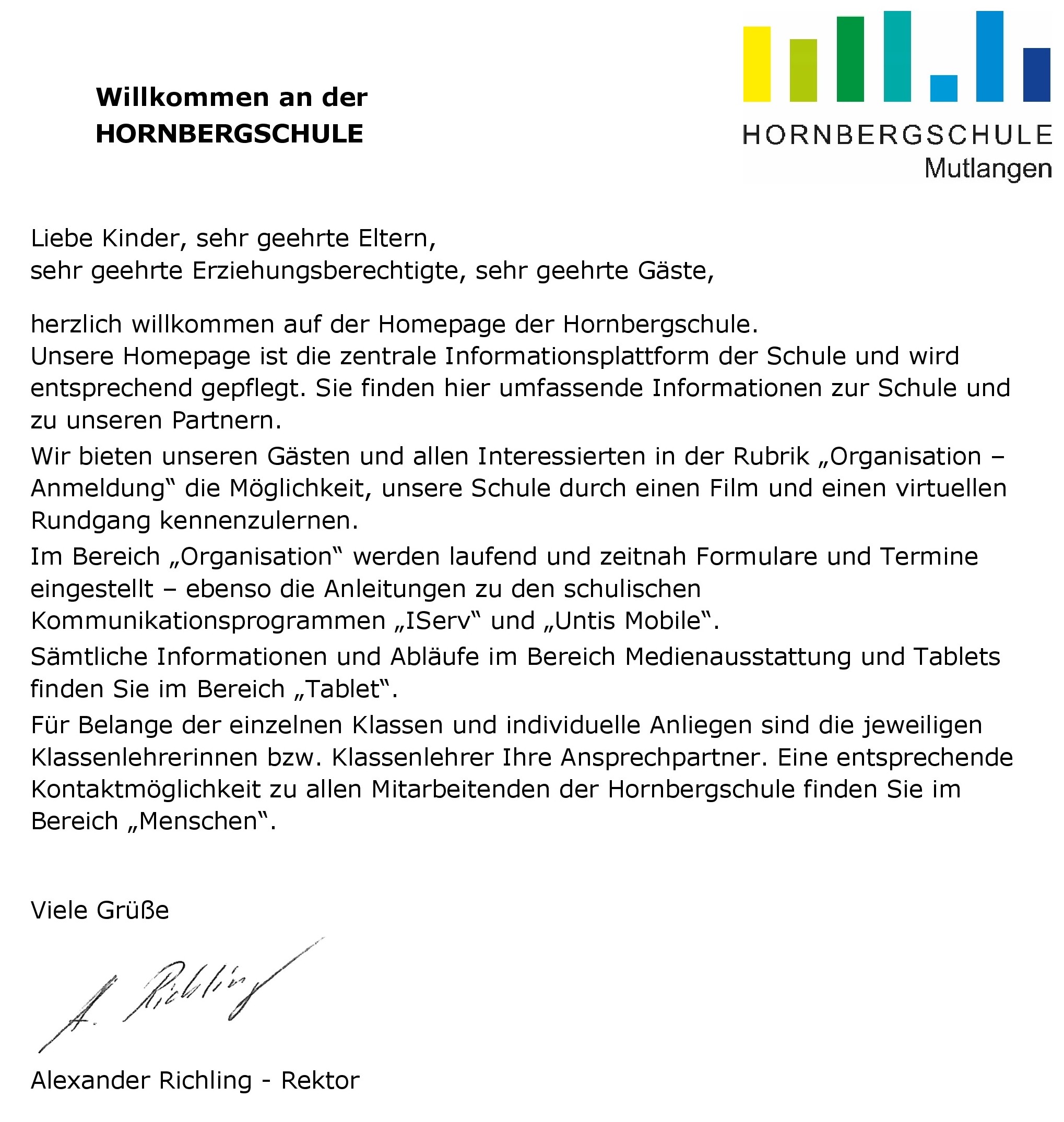 INFORMATION - WILLKOMMEN AN DER SCHULE